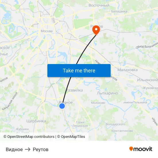 Видное to Реутов map