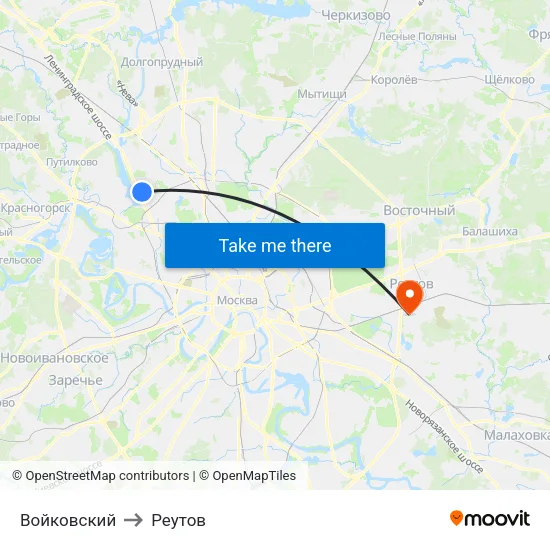 Войковский to Реутов map