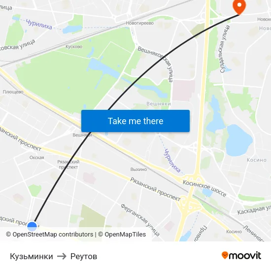 Кузьминки to Реутов map