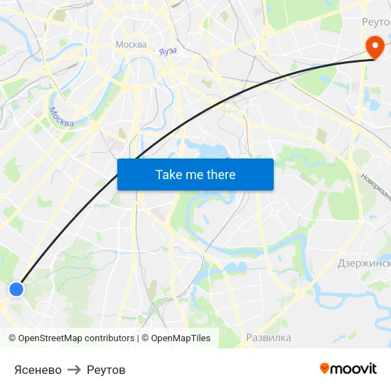 Ясенево to Реутов map