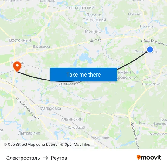 Электросталь to Реутов map
