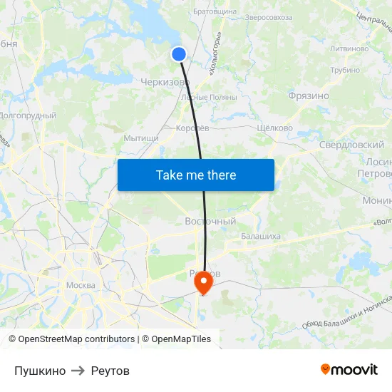 Пушкино to Реутов map