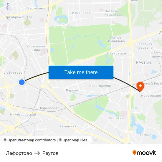 Лефортово to Реутов map