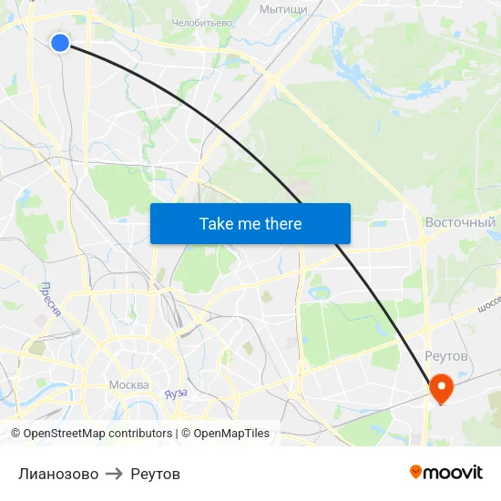 Лианозово to Реутов map