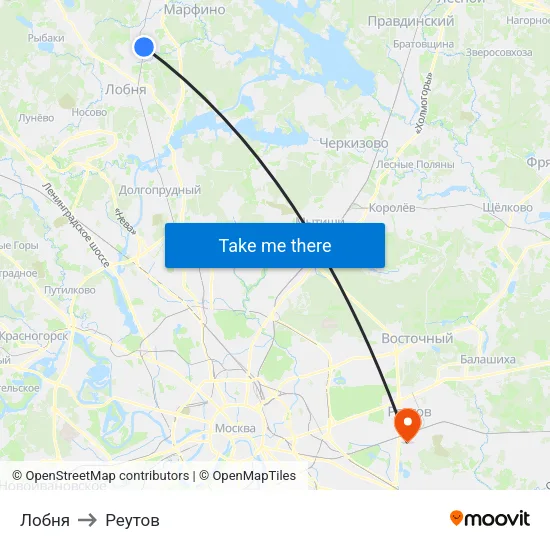 Лобня to Реутов map