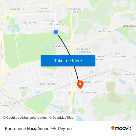 Восточное Измайлово to Реутов map