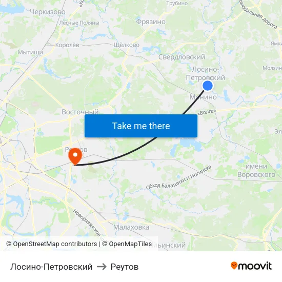 Лосино-Петровский to Реутов map