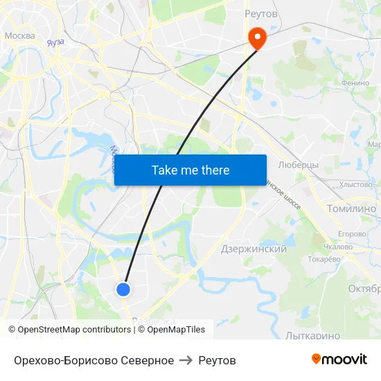 Орехово-Борисово Северное to Реутов map