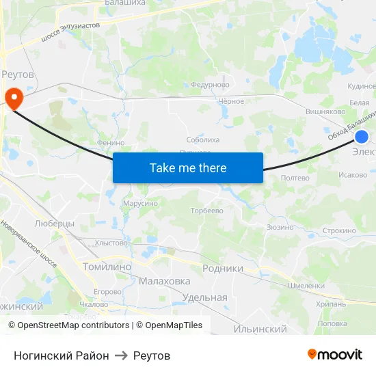 Ногинский Район to Реутов map