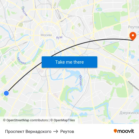 Проспект Вернадского to Реутов map