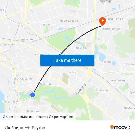 Люблино to Реутов map