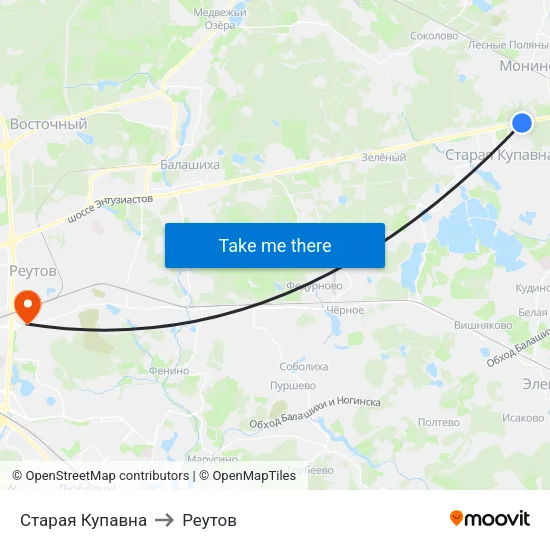 Старая Купавна to Реутов map
