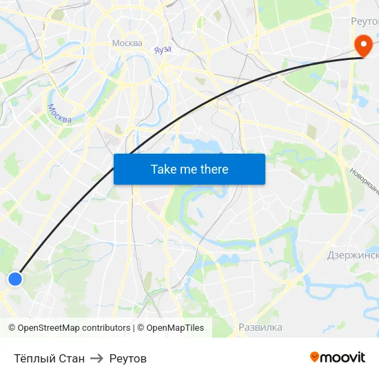 Тёплый Стан to Реутов map