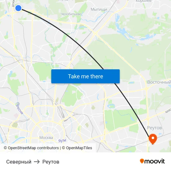 Северный to Реутов map