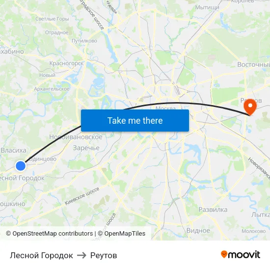 Лесной Городок to Реутов map