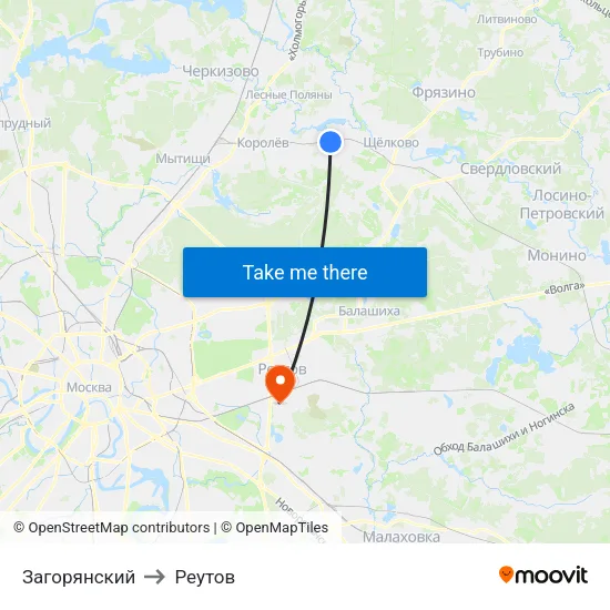 Загорянский to Реутов map