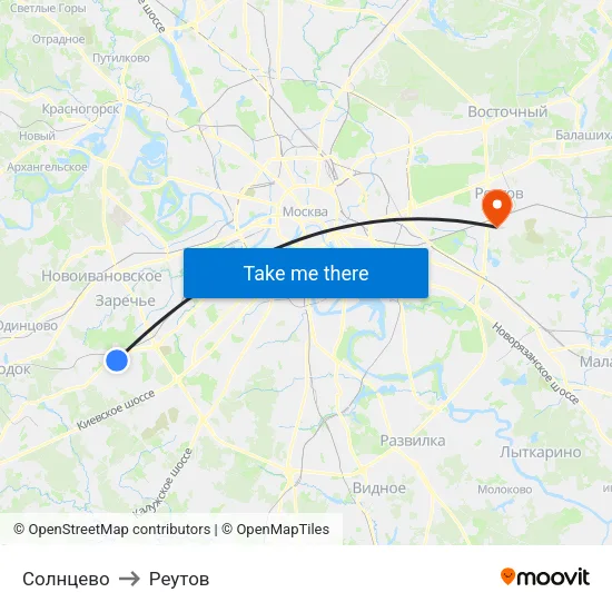 Солнцево to Реутов map