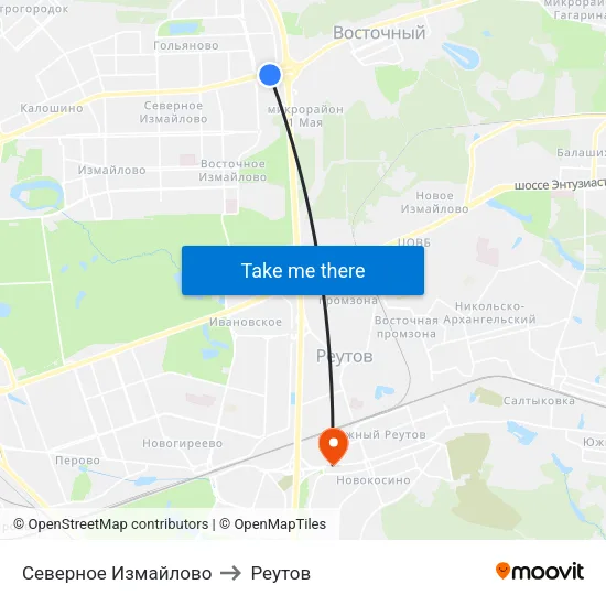 Северное Измайлово to Реутов map