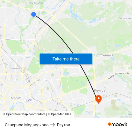 Северное Медведково to Реутов map