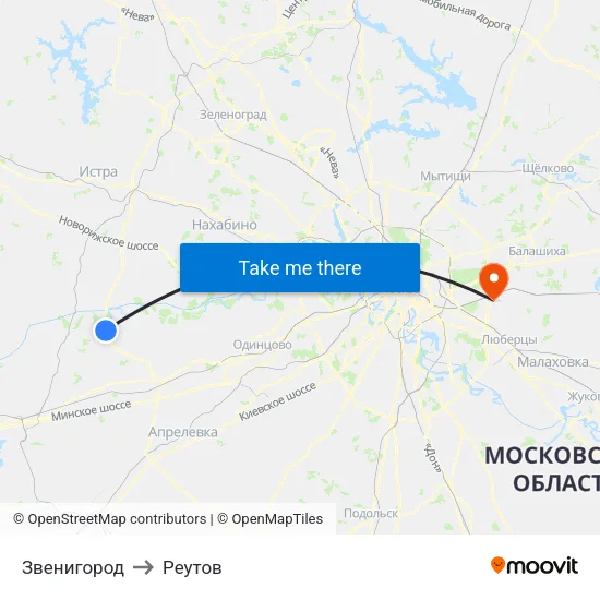 Звенигород to Реутов map