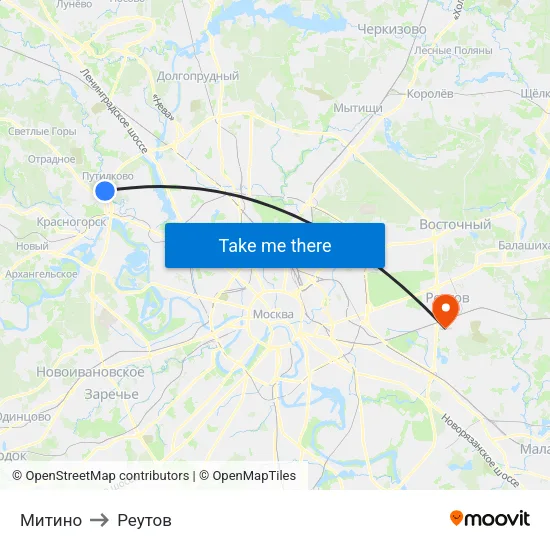 Митино to Реутов map