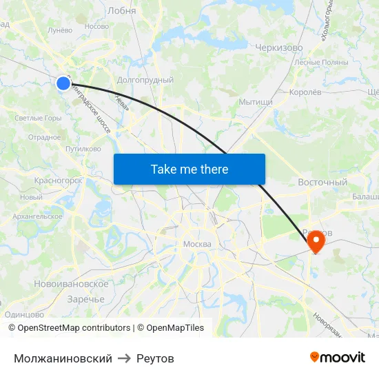 Молжаниновский to Реутов map