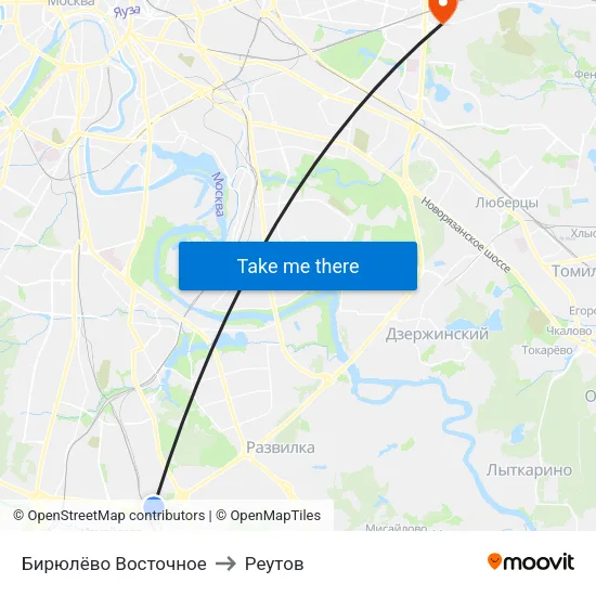 Бирюлёво Восточное to Реутов map