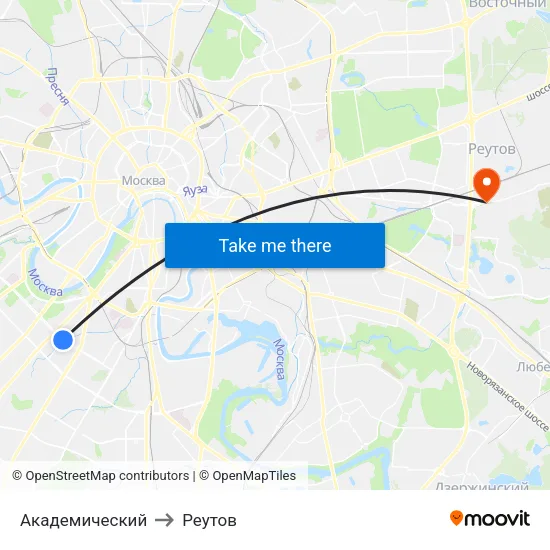 Академический to Реутов map