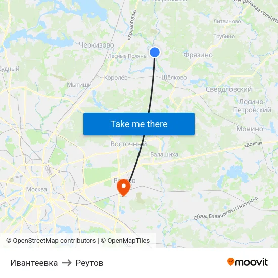 Ивантеевка to Реутов map