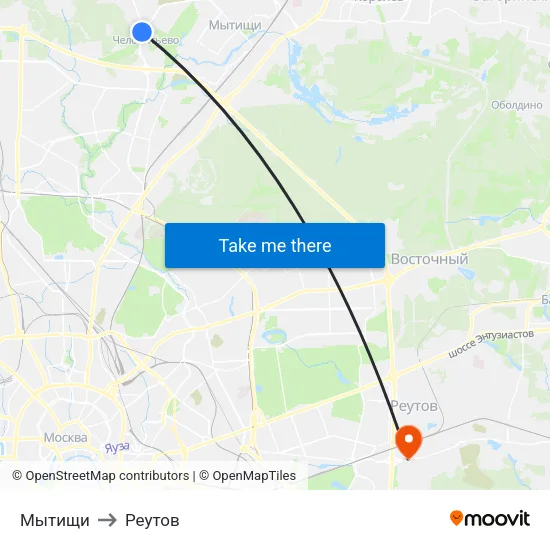 Мытищи to Реутов map