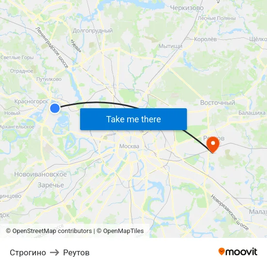 Строгино to Реутов map