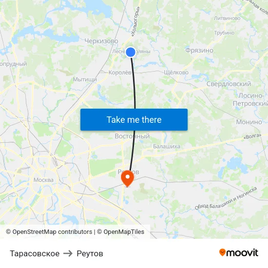 Тарасовское to Реутов map