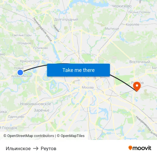 Ильинское to Реутов map