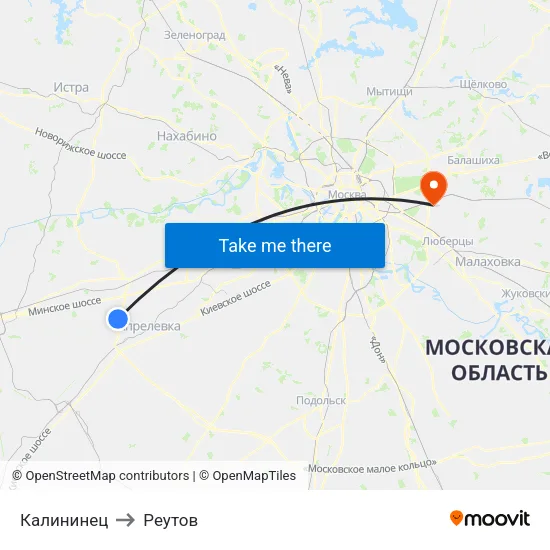 Калининец to Реутов map
