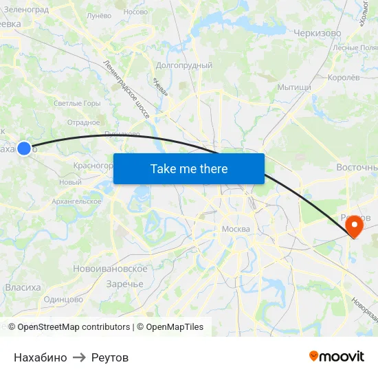 Нахабино to Реутов map