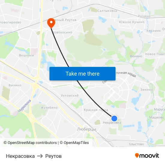 Некрасовка to Реутов map