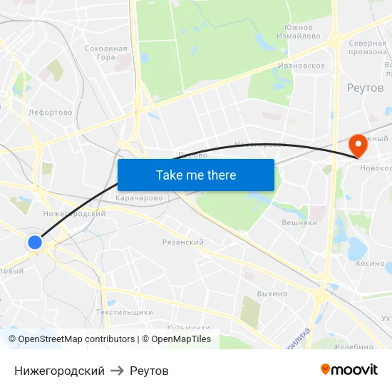 Нижегородский to Реутов map
