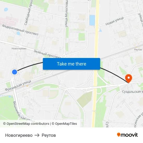 Новогиреево to Реутов map