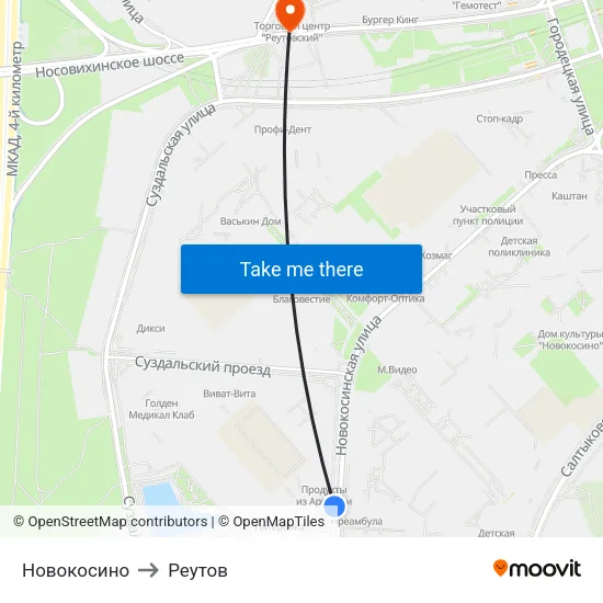 Новокосино to Реутов map
