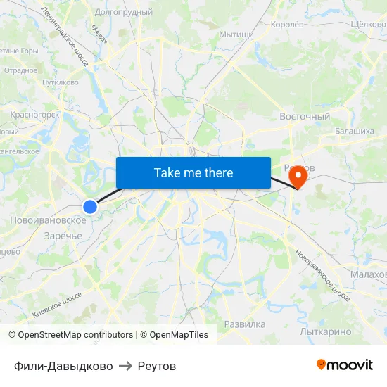 Фили-Давыдково to Реутов map