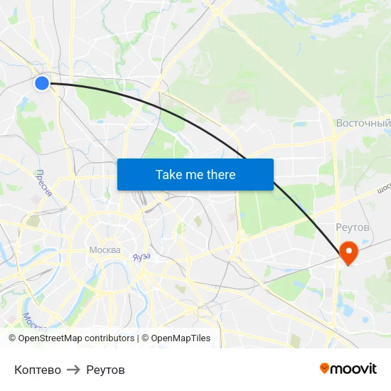 Коптево to Реутов map