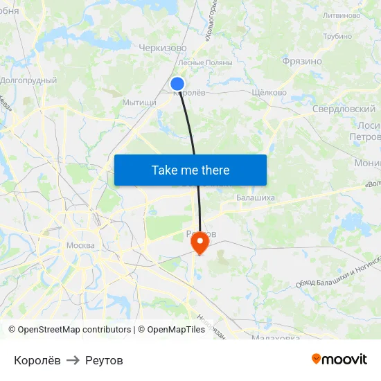 Королёв to Реутов map
