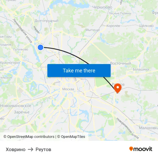 Ховрино to Реутов map