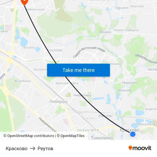 Красково to Реутов map