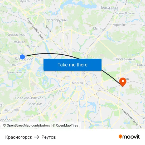 Красногорск to Реутов map