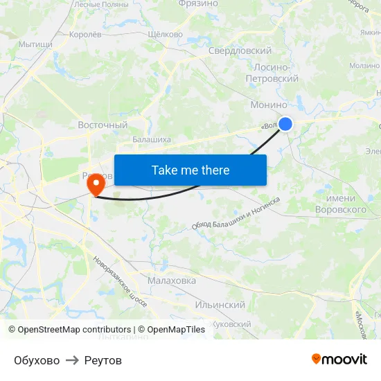 Обухово to Реутов map