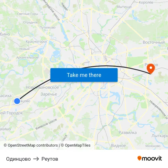 Одинцово to Реутов map