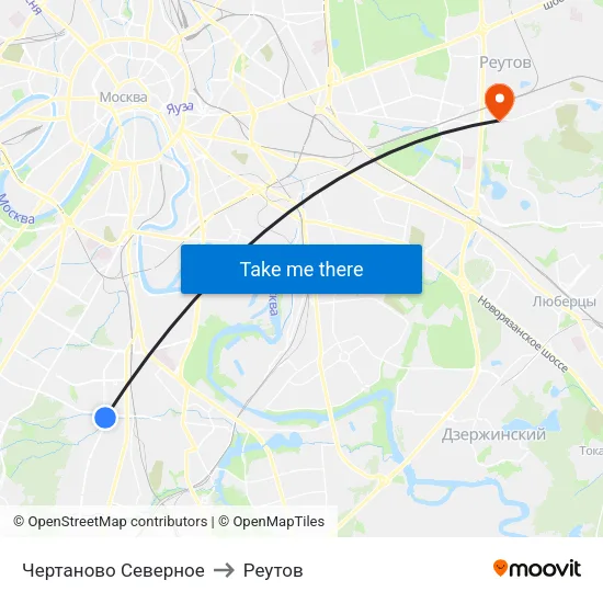 Чертаново Северное to Реутов map