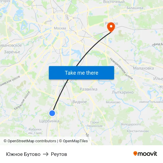 Южное Бутово to Реутов map