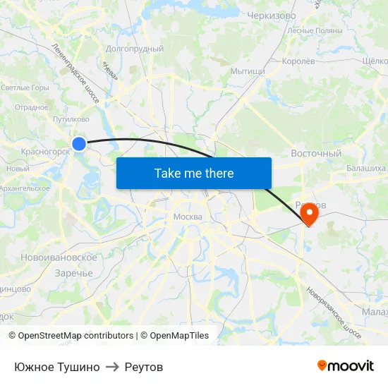 Южное Тушино to Реутов map